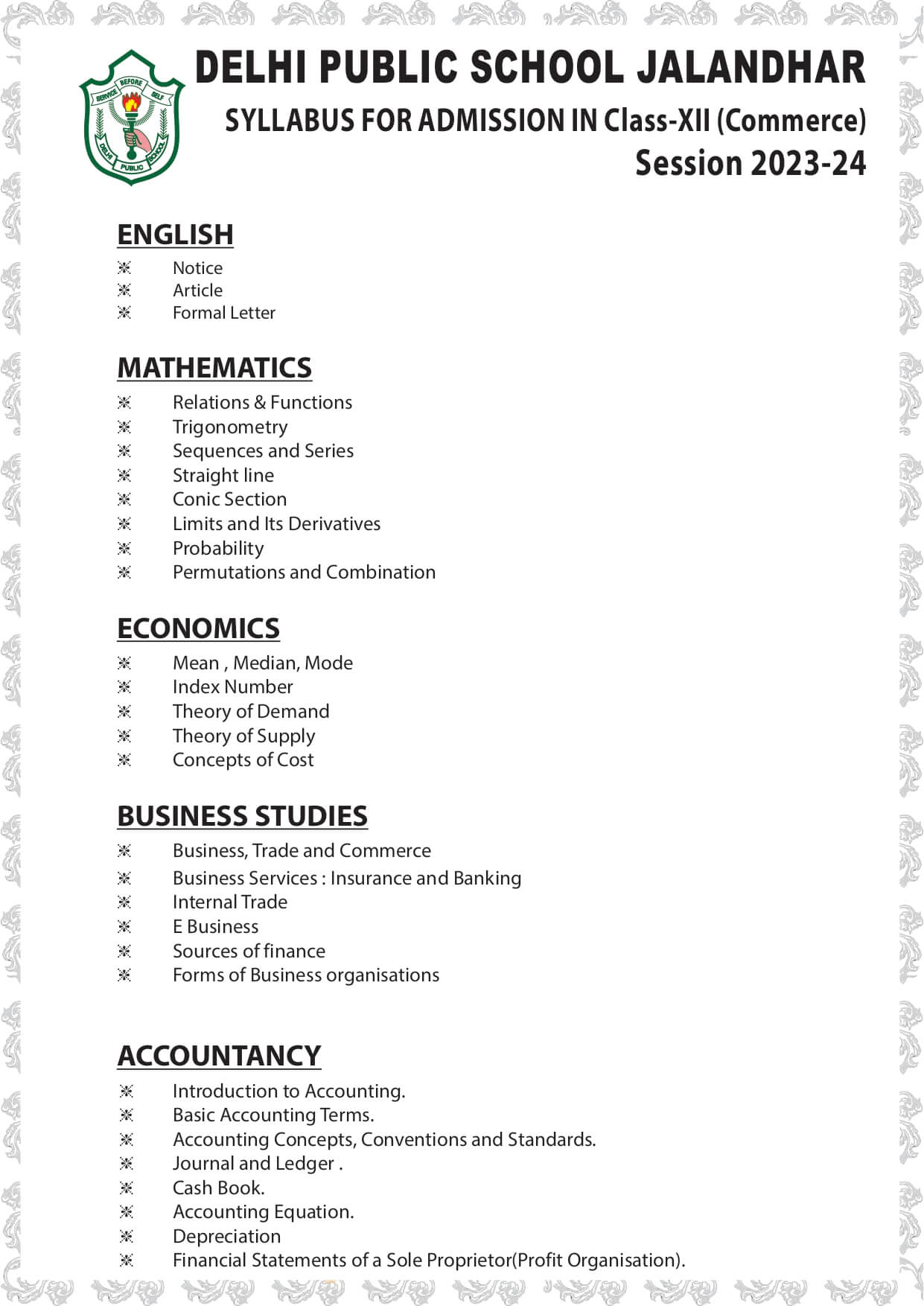 Entrance Test Syllabus – DPS Jalandhar